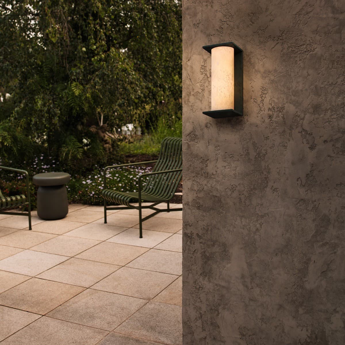 Made By Mayfair Seaside Escarpment Exterior Wall Bracket in Verdigris with Spanish Alabaster Shade-img-3