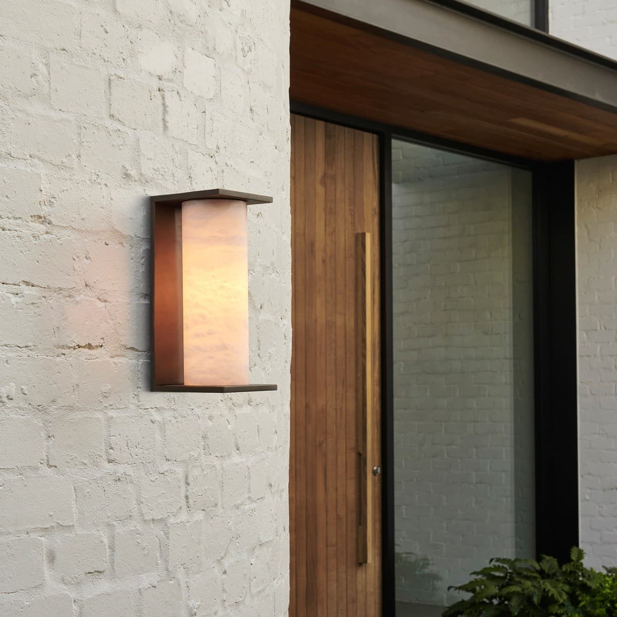 Made By Mayfair Seaside Escarpment Exterior Wall Bracket in Aged Bronze with Spanish Alabaster Shade-img-2