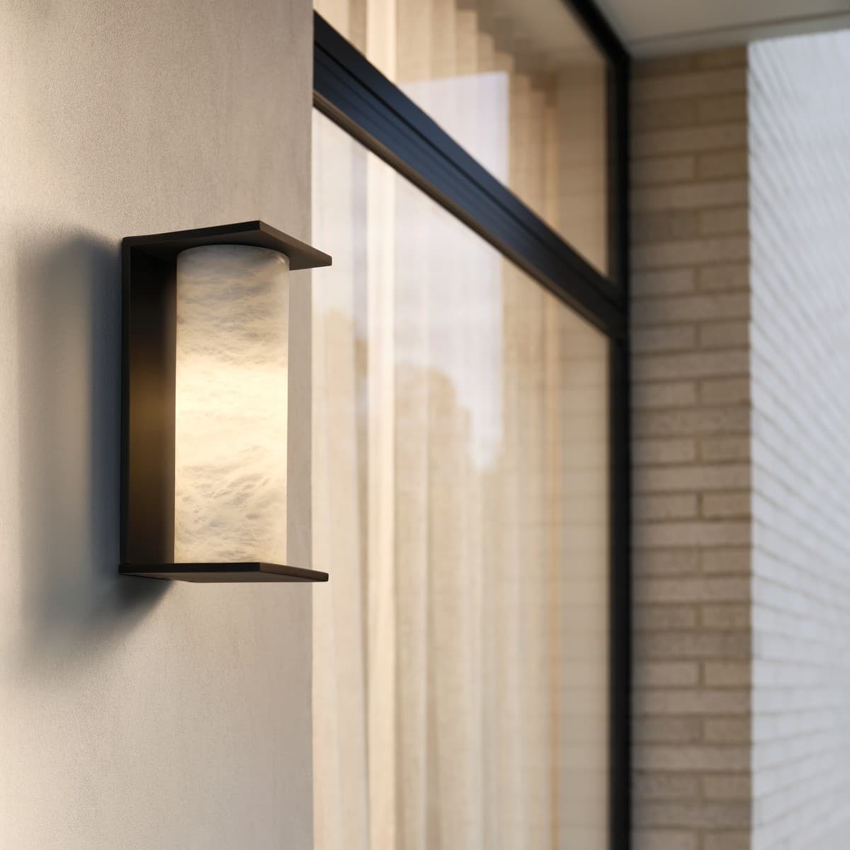 Made By Mayfair Seaside Escarpment Exterior Wall Bracket in Aged Bronze with Spanish Alabaster Shade-img-3