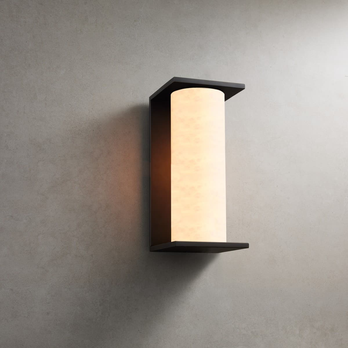 Made By Mayfair Seaside Escarpment Exterior Wall Bracket in Aged Bronze with Spanish Alabaster Shade-img-4
