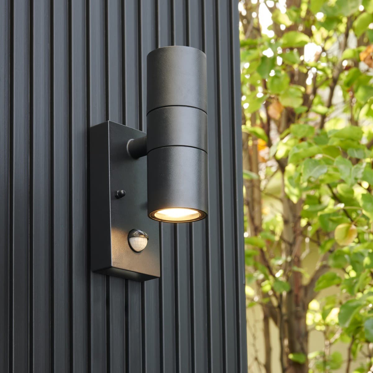 Wanaka 2 Light 240V Up/Down Exterior Wall Light with Sensor in Black-img-4