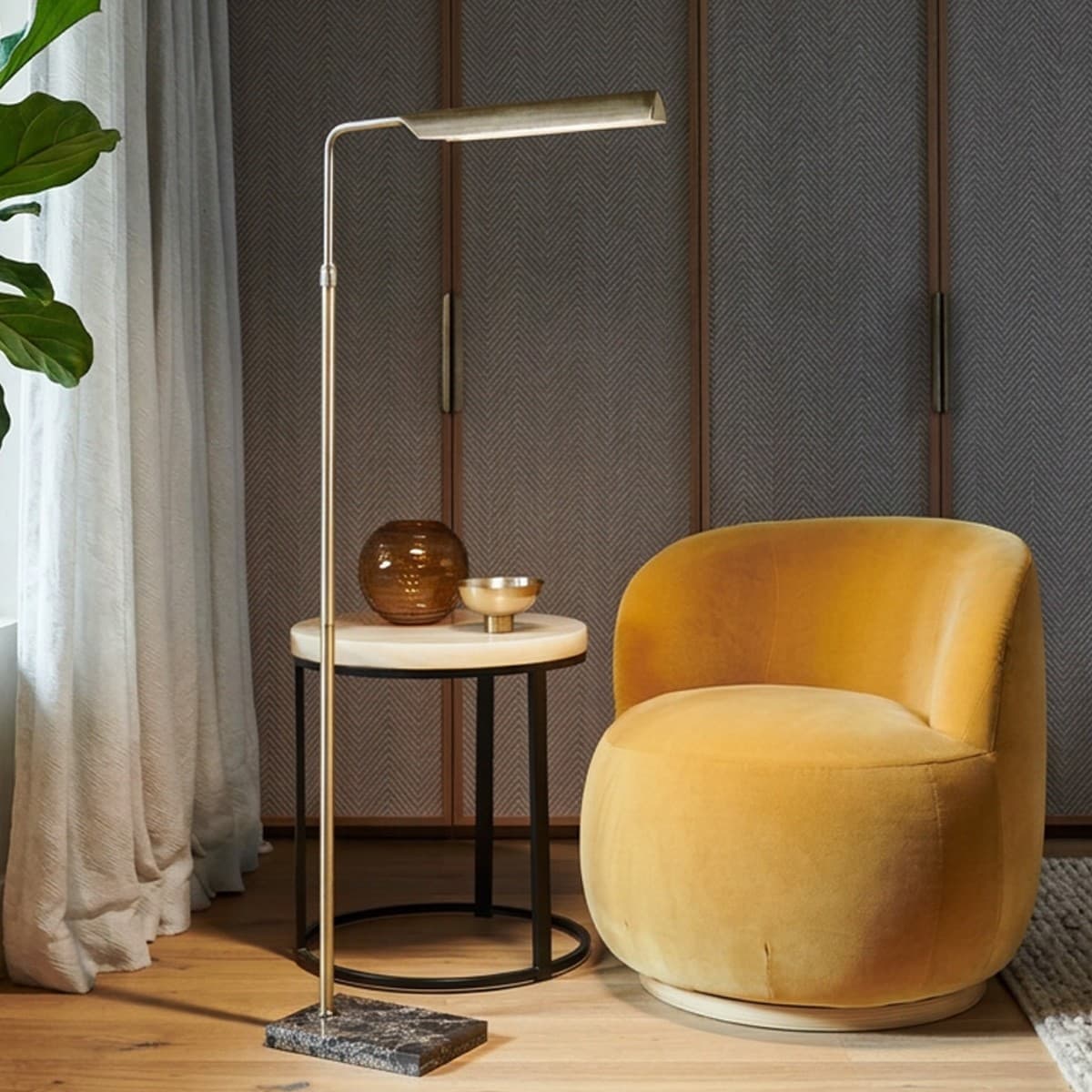 Coates LED Floor Lamp in Antique Brass with Brown Marble Base-img-2