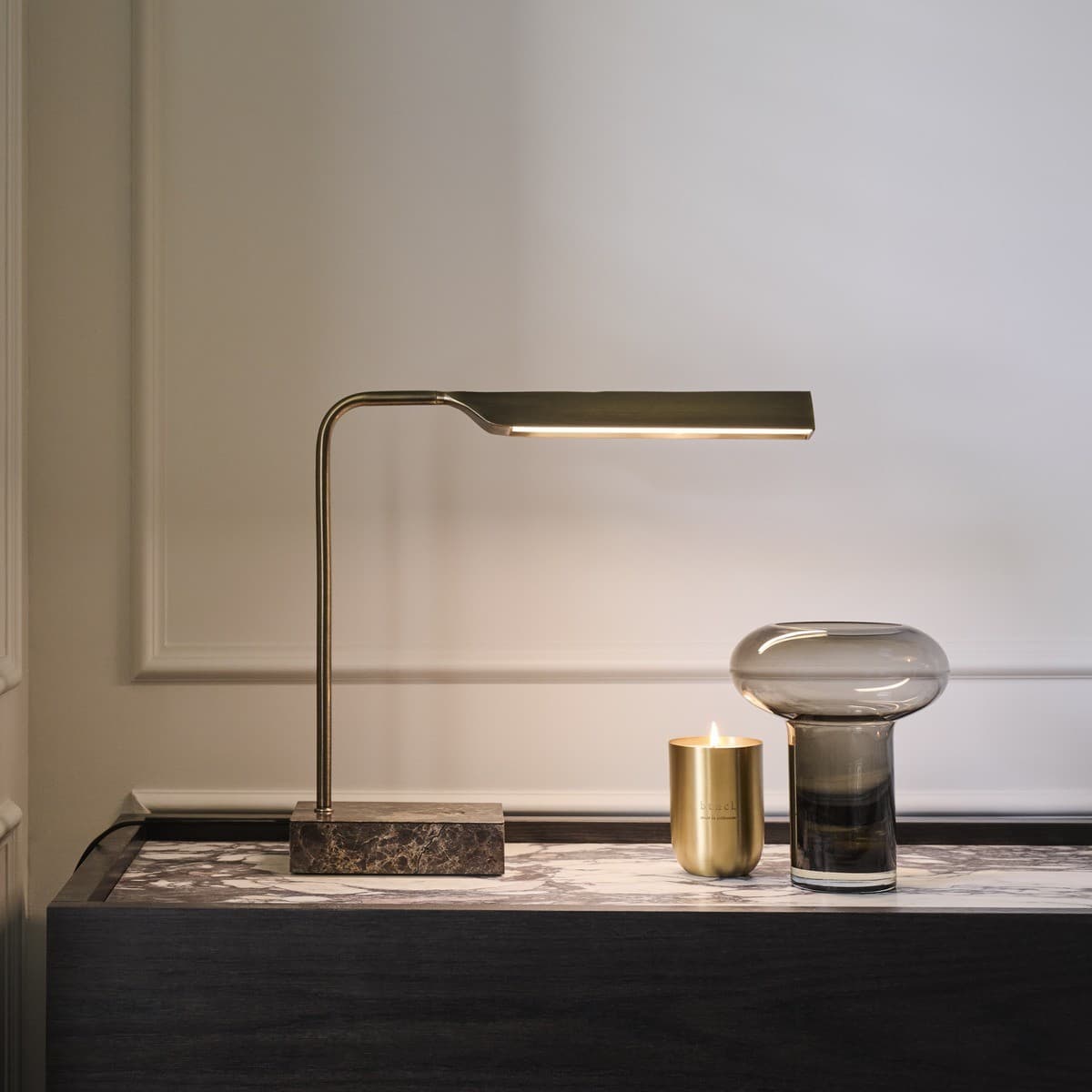 Coates LED Table Lamp in Antique Brass with Brown Marble Base-img-2