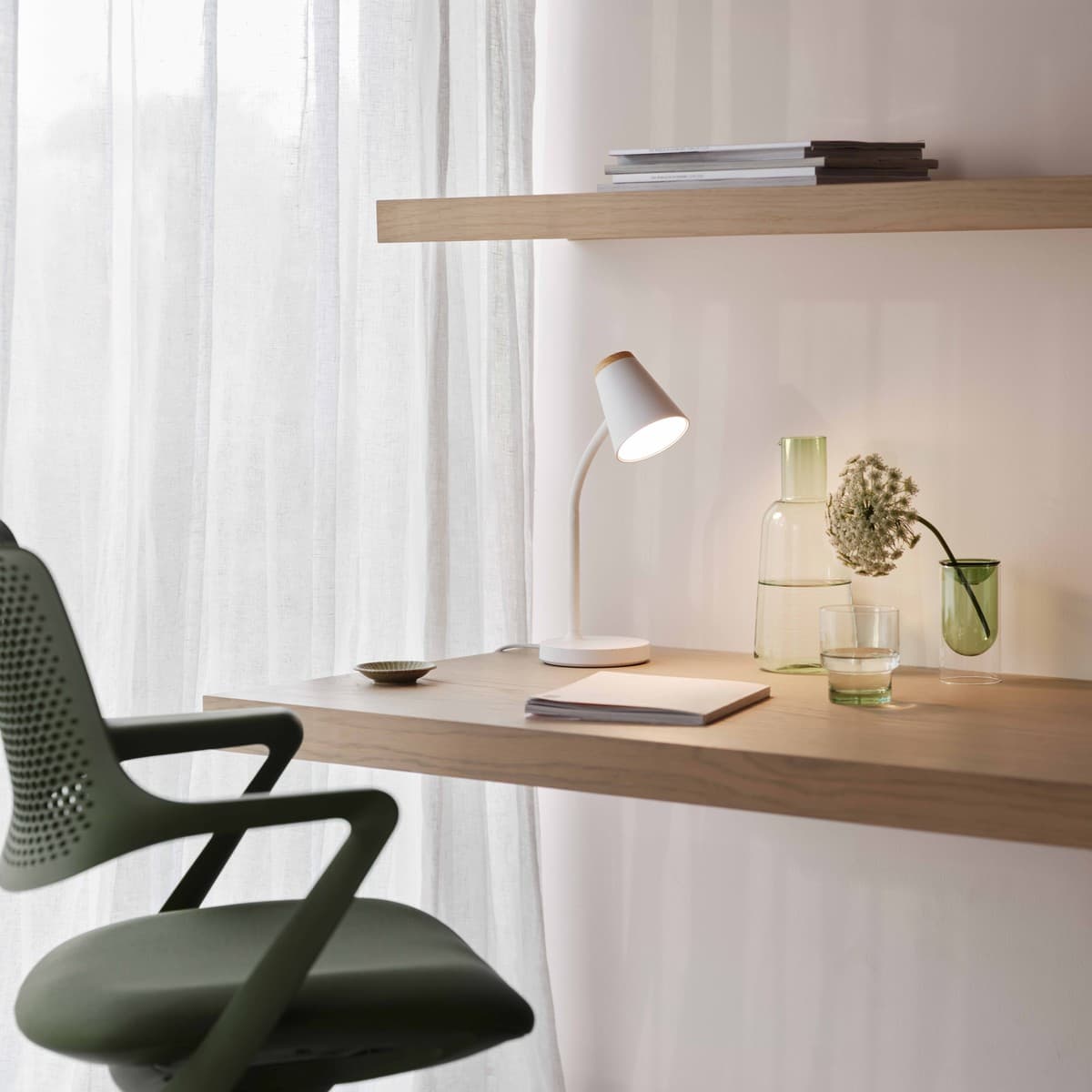 Mae Adjustable LED Table Lamp in White with Teak-img-4