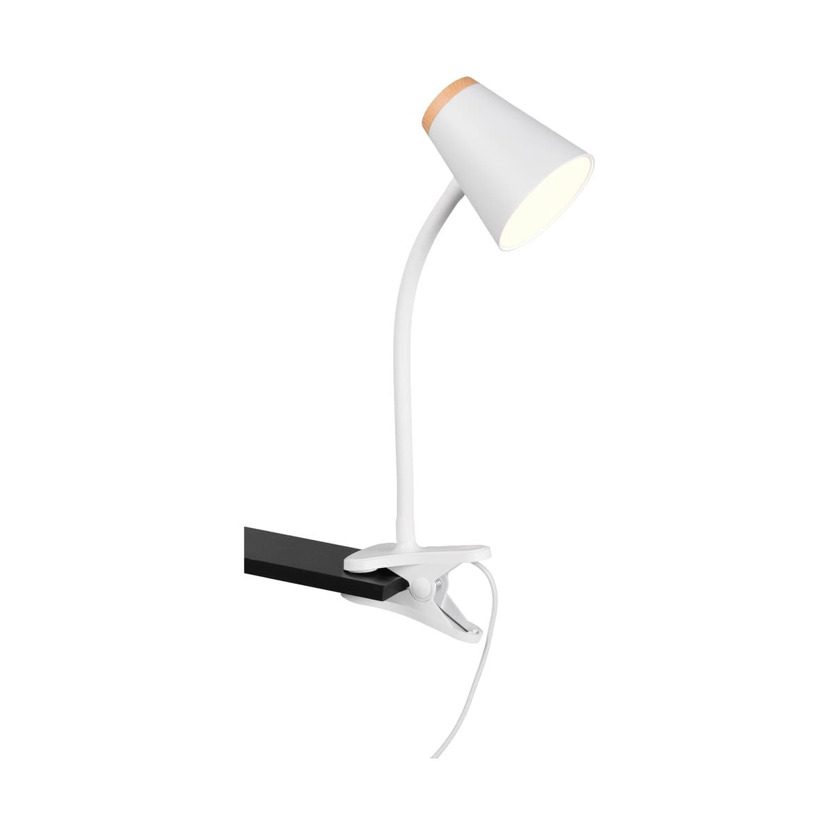 Mae Adjustable LED Clamp Lamp in White with Teak-img-1