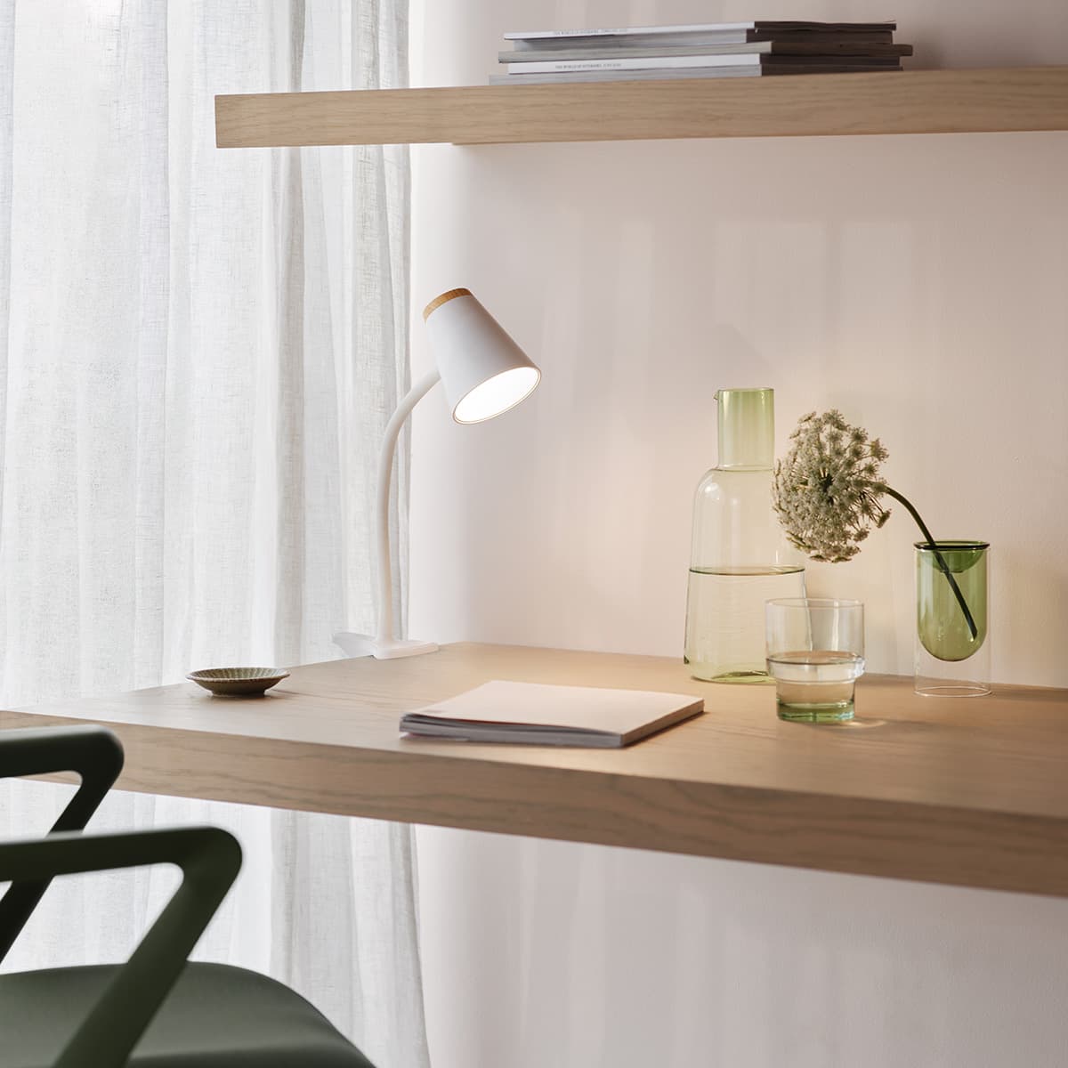 Mae Adjustable LED Clamp Lamp in White with Teak-img-2