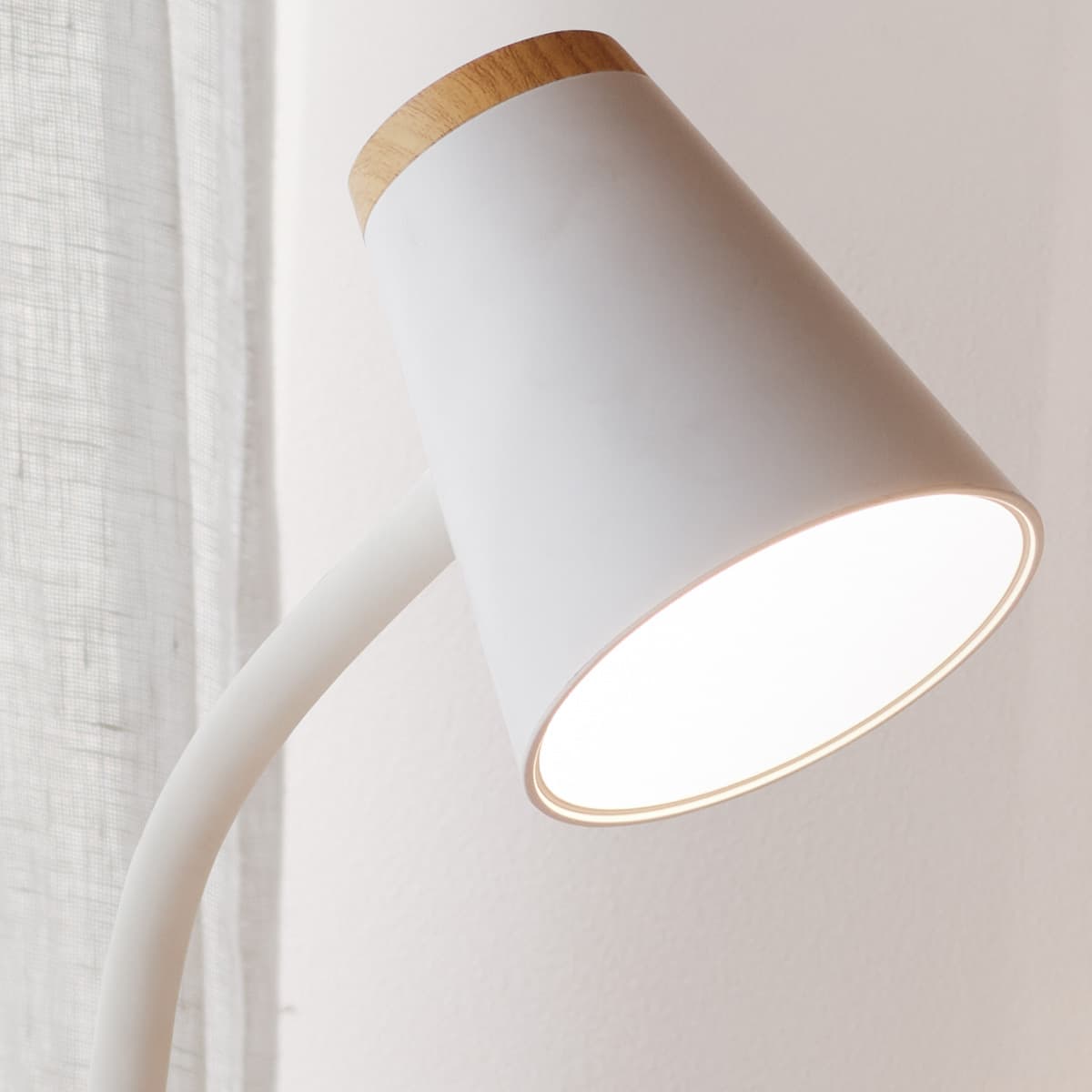 Mae Adjustable LED Clamp Lamp in White with Teak-img-3