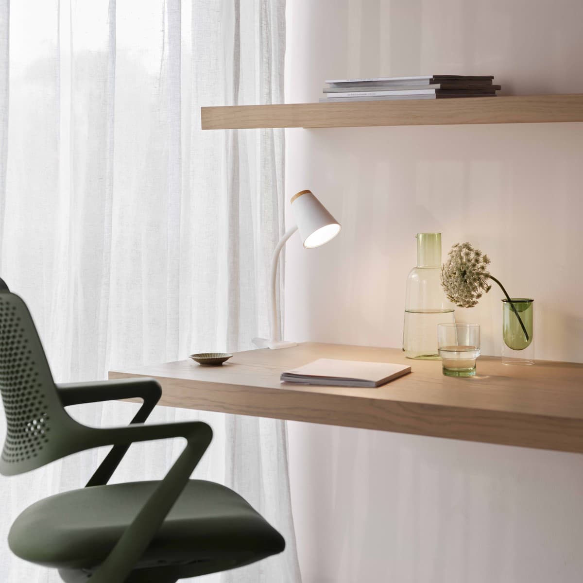 Mae Adjustable LED Clamp Lamp in White with Teak-img-4