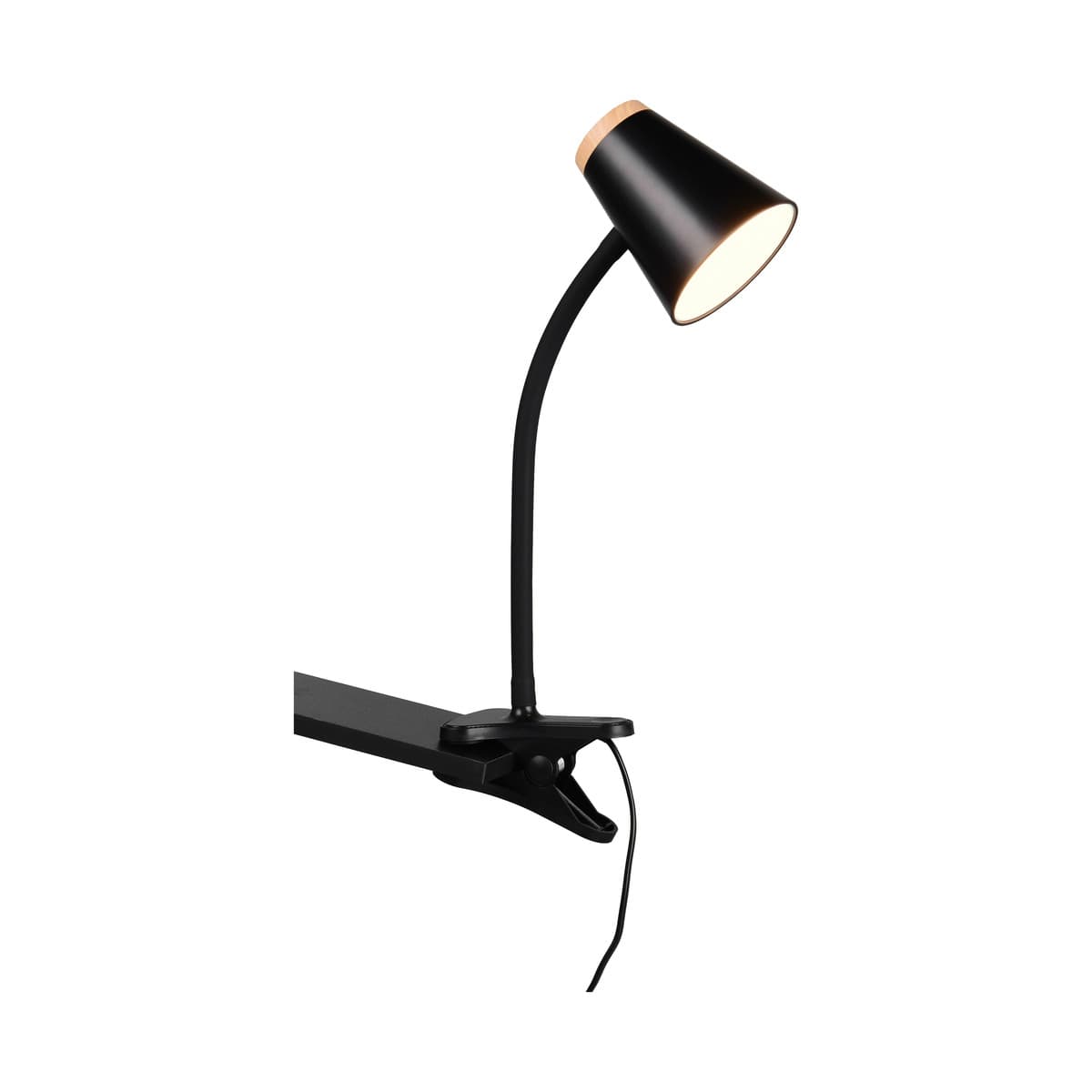 Mae Adjustable LED Clamp Lamp in Black with Teak-img-1
