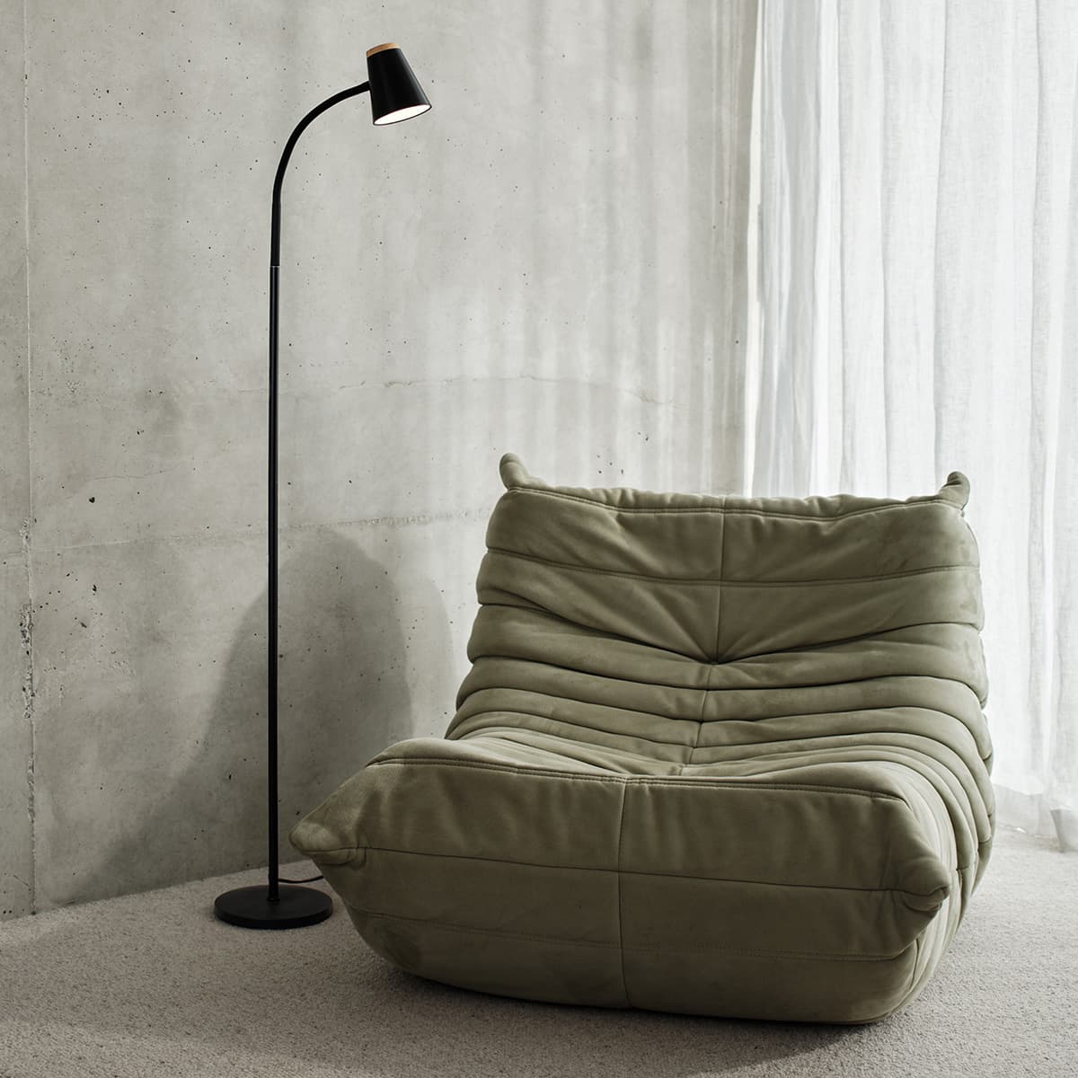 Mae Adjustable LED Floor Lamp in Black with Teak-img-2
