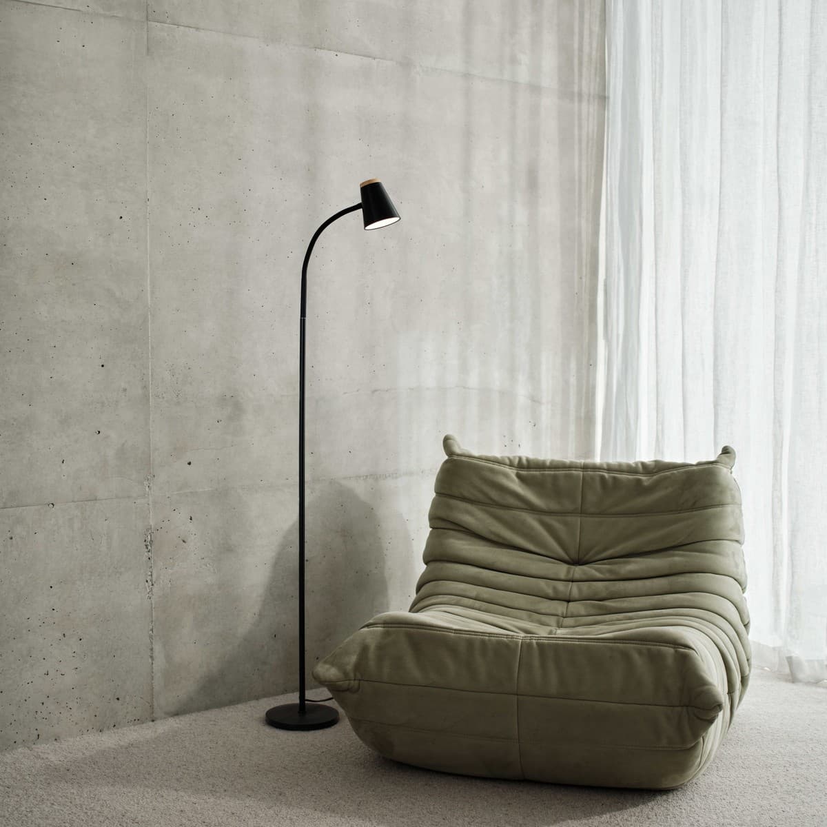 Mae Adjustable LED Floor Lamp in Black with Teak-img-4