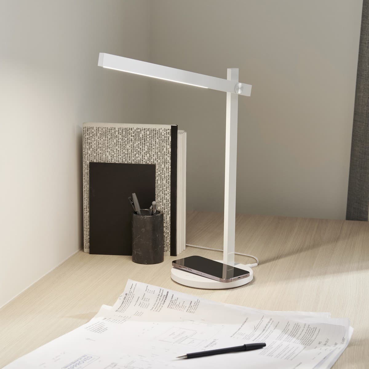 LEDlux Ikon LED 5.5W Dimmable Colour Change Table Lamp With Wireless Phone Charger In White-img-2