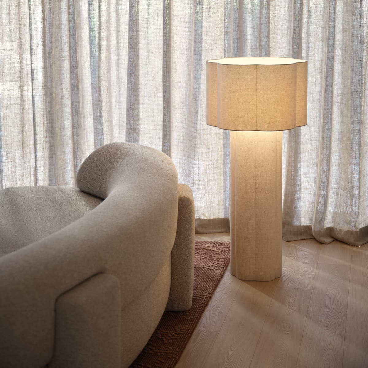 Astrid 1 Light Scalloped Floor Lamp in Natural Linen-img-2