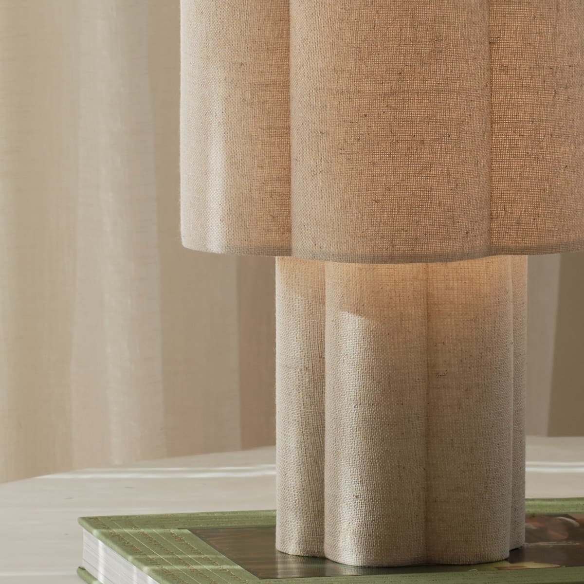 Astrid 1 Light Small Scalloped Table Lamp in Natural Linen-img-5