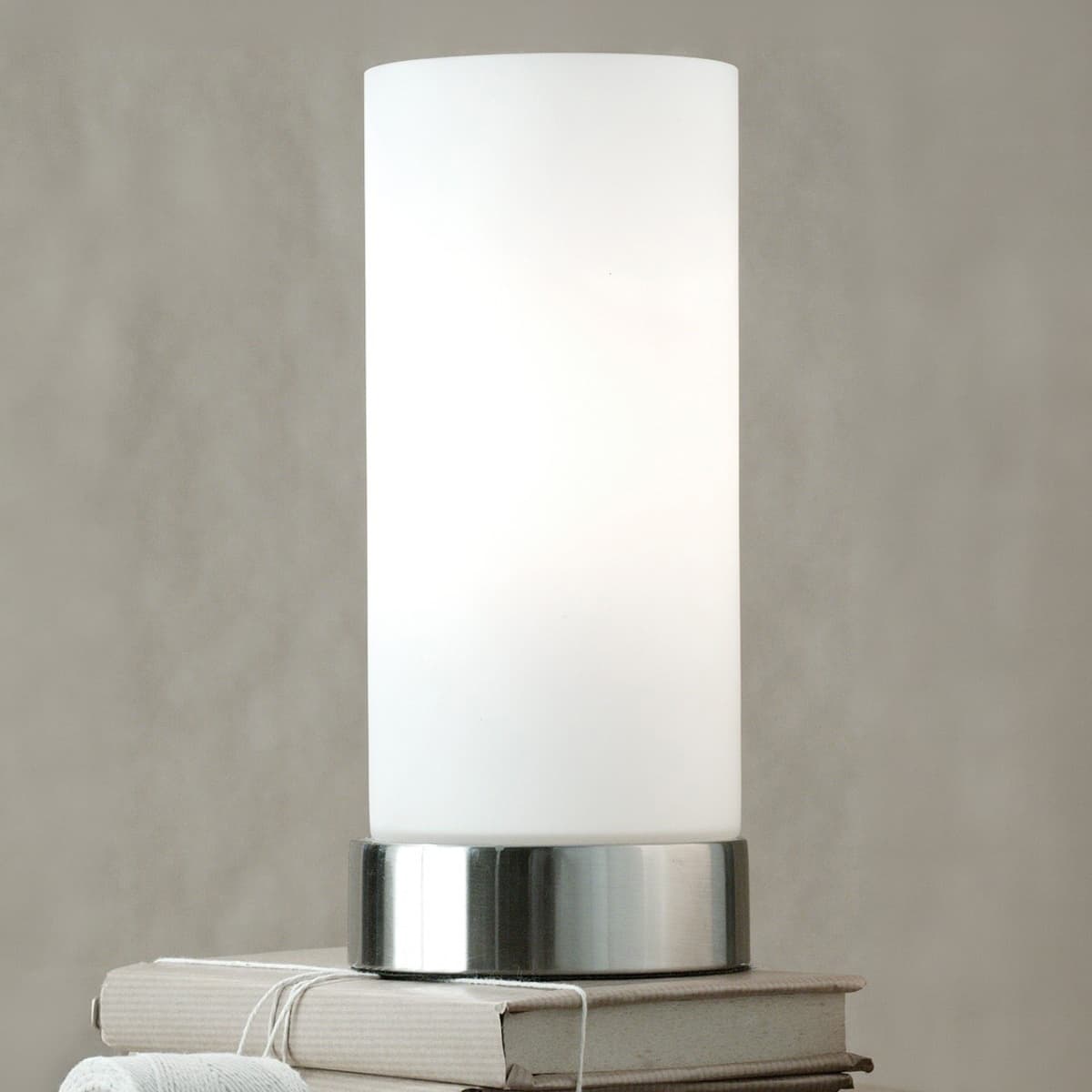 Cylinder Touch Lamp with Brushed Chrome Base and Opal Cylinder Glass-img-2