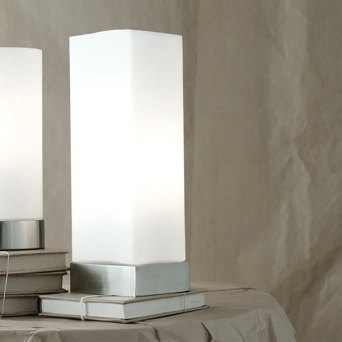 Rectangle Touch Lamp with Brushed Chrome Base and Opal Rectangle Glass-img-2