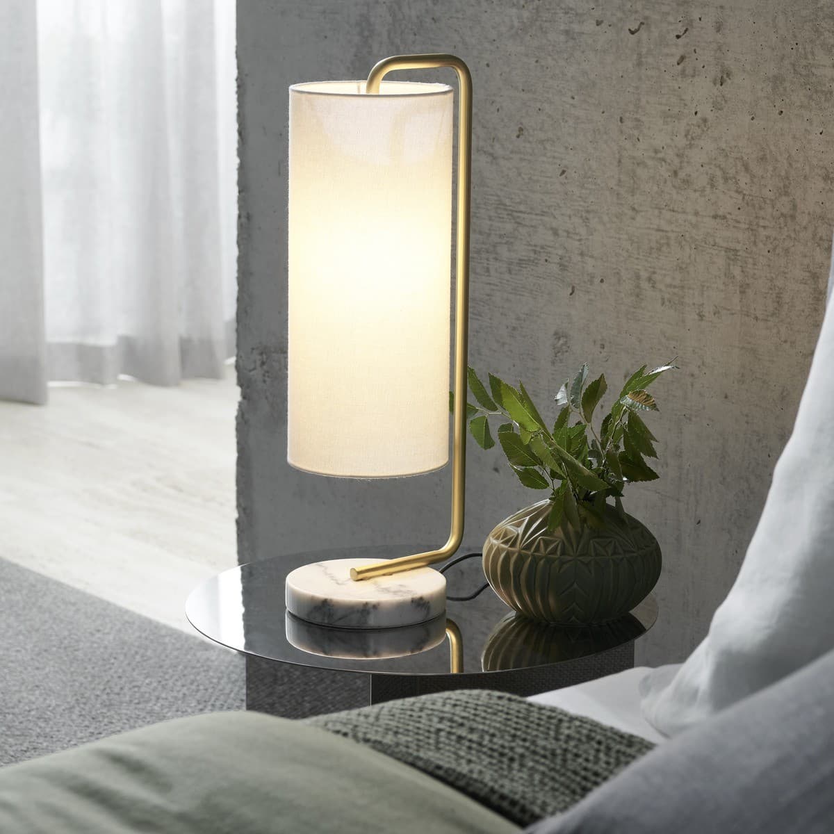 Astley 1 Light Table Lamp in Brass with Marble Base and White Linen Shade-img-6