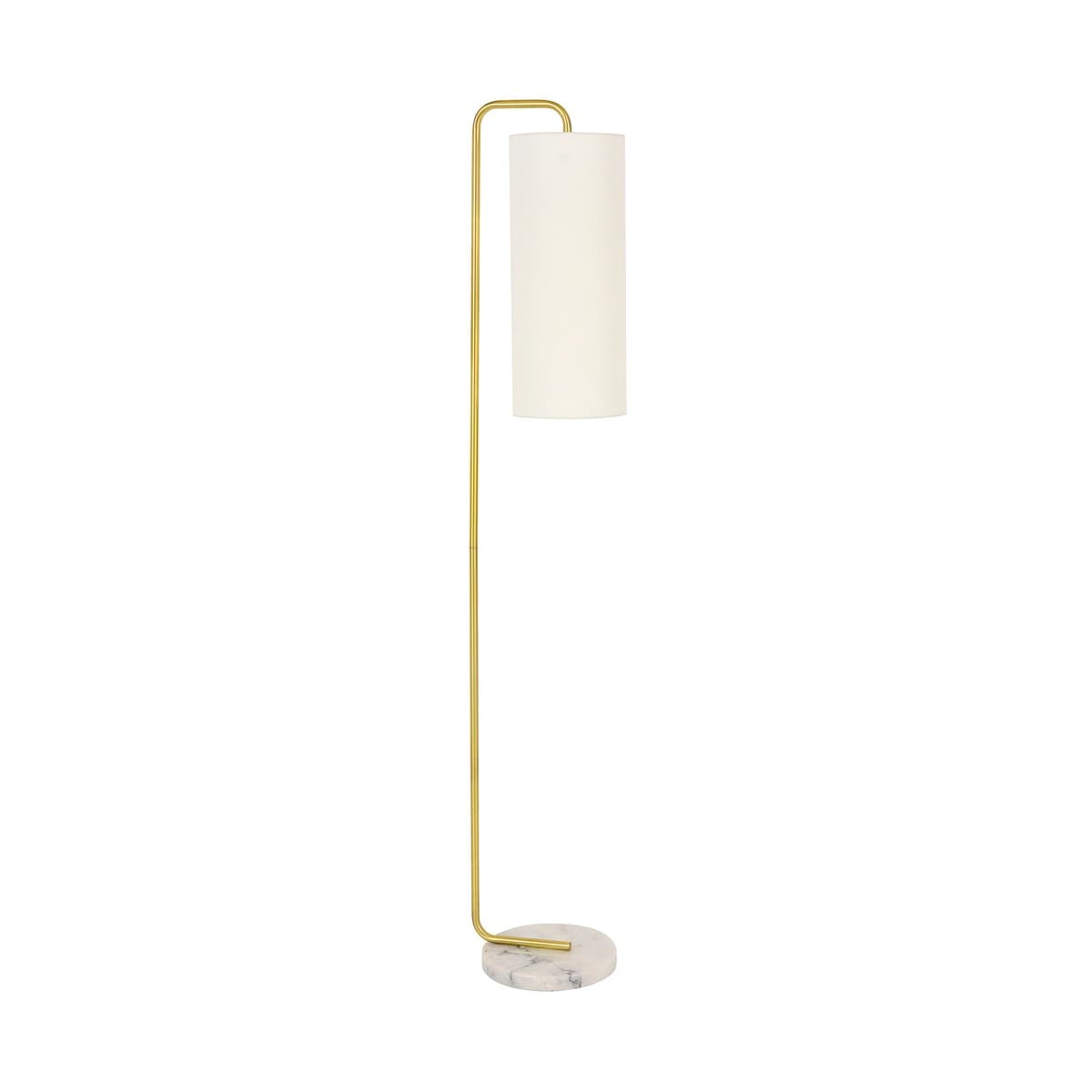 Astley 1 Light Floor Lamp in Brass with Marble Base and White Linen Shade-img-1