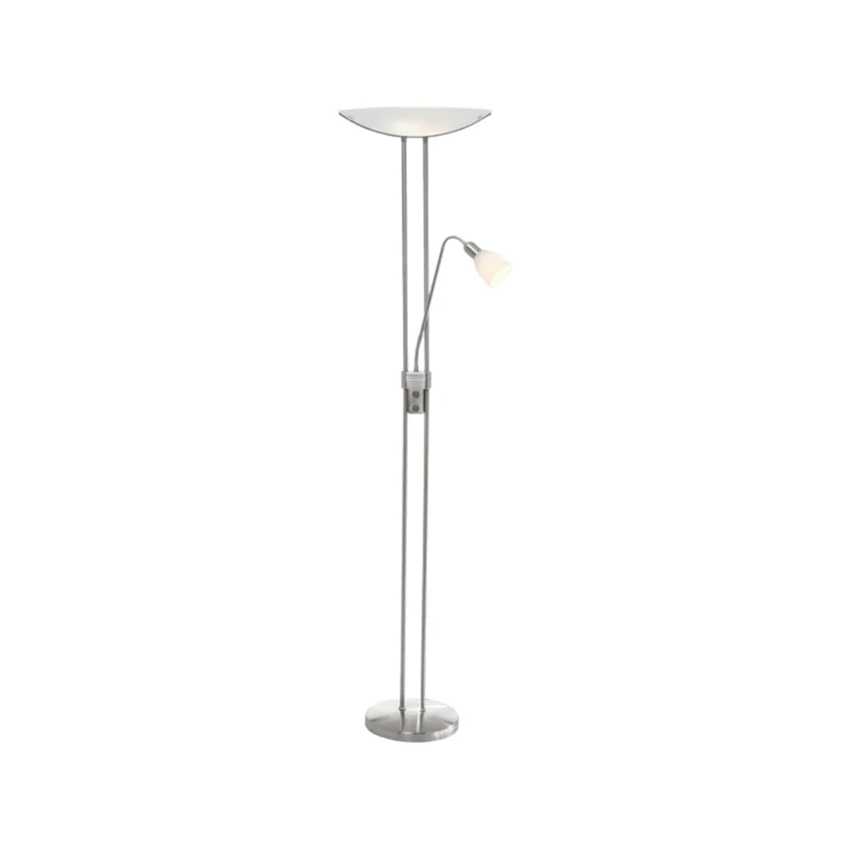 Baya 3 Light Mother and Child Uplight in Brushed Chrome with Frosted Glass