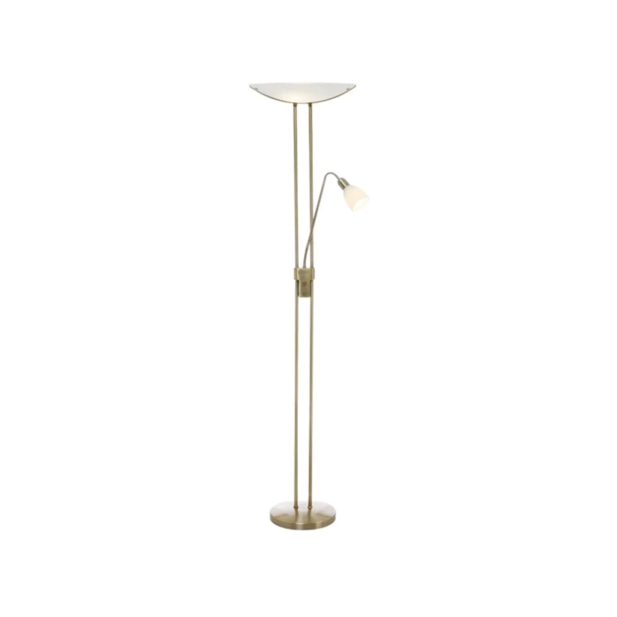 Baya 3 Light Mother and Child Uplighter in Antique Brass with Frosted Glass