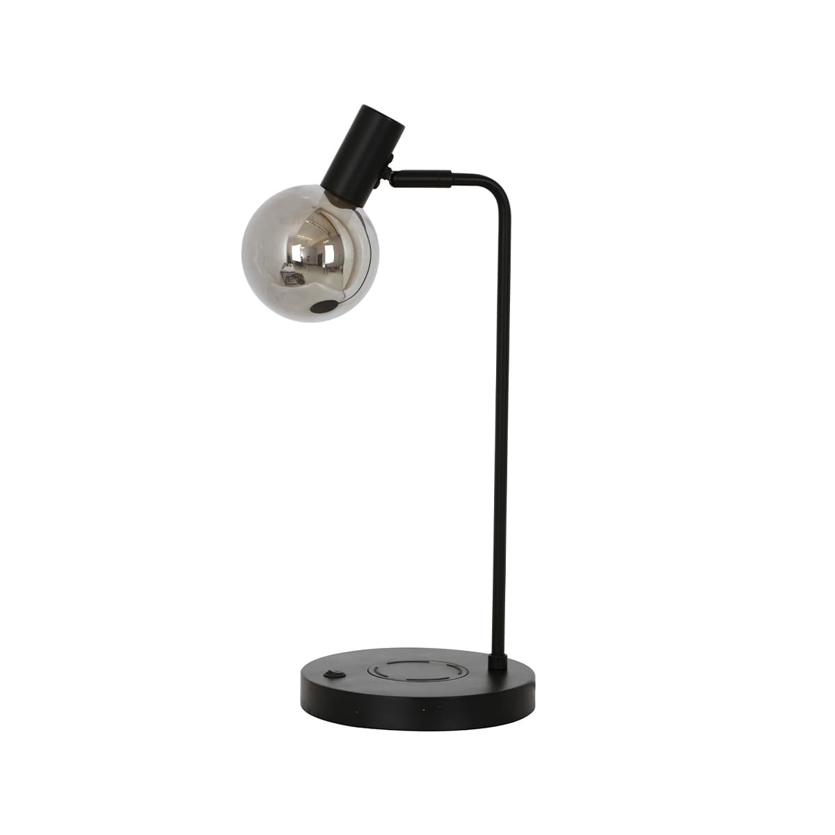 Marx 1 Light Table Light in Black with Smoke Glass Shade and USB Port-img-1