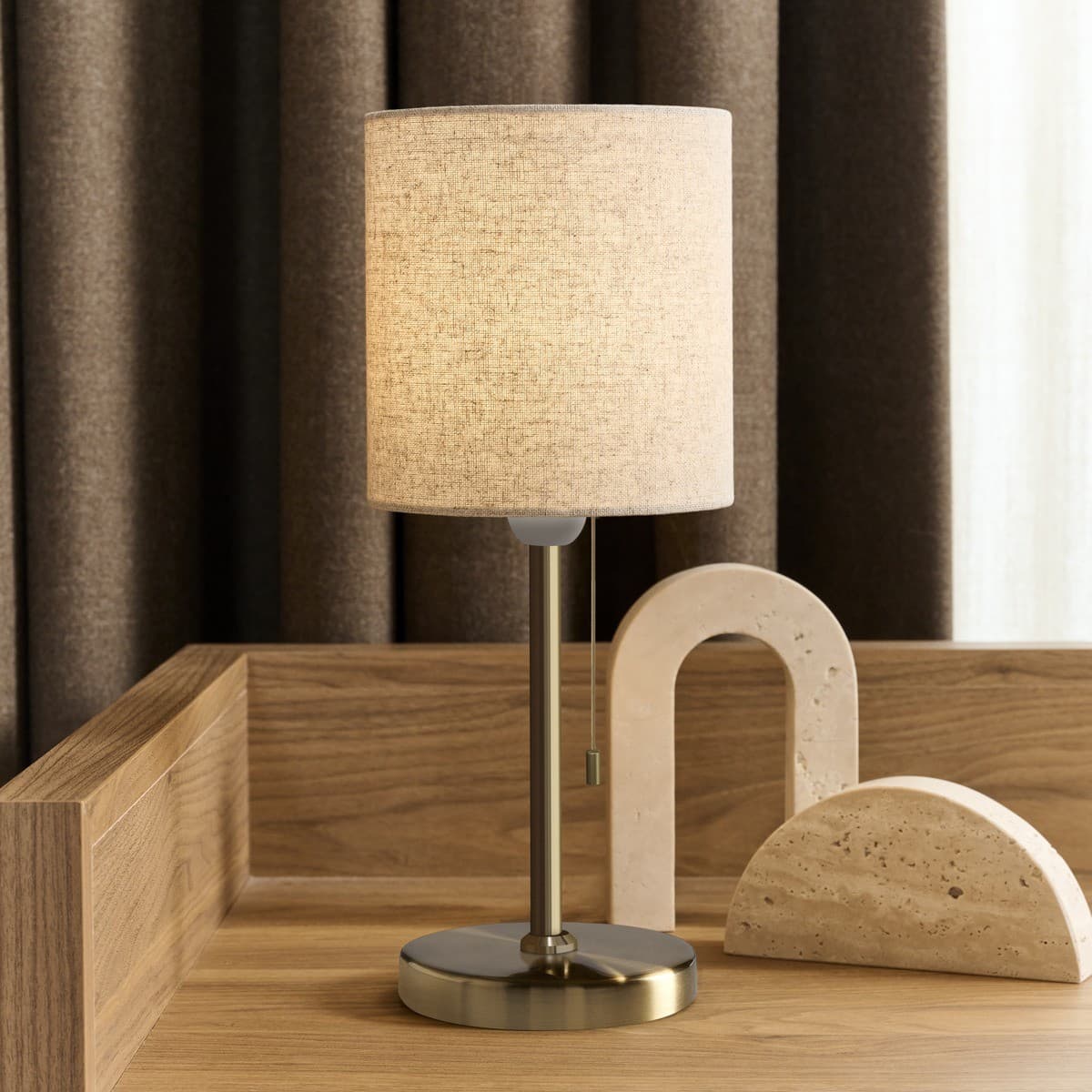 Bree Small Table Lamp in Aged Brass with Natural Shade-img-2