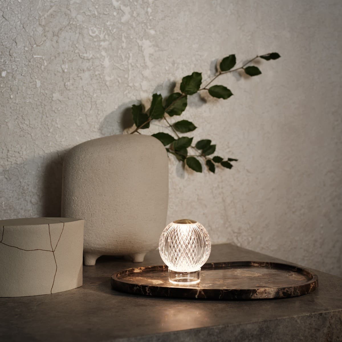 Callea LED Portable Rechargable Table Lamp in Brushed Brass with Clear Crystal-Look Acrylic-img-2