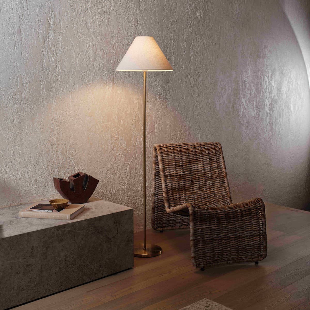 Bree II Floor Lamp in Aged Brass with Natural Shade-img-2