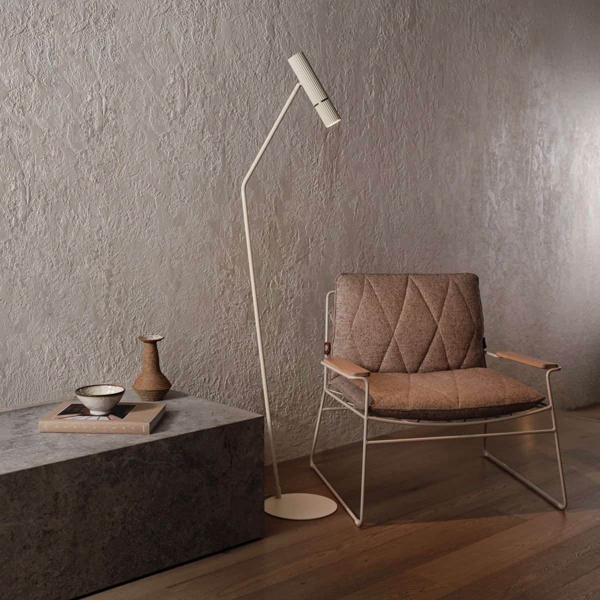 Portland 1 Light Floor Lamp in Almond with Brass Detail-img-2