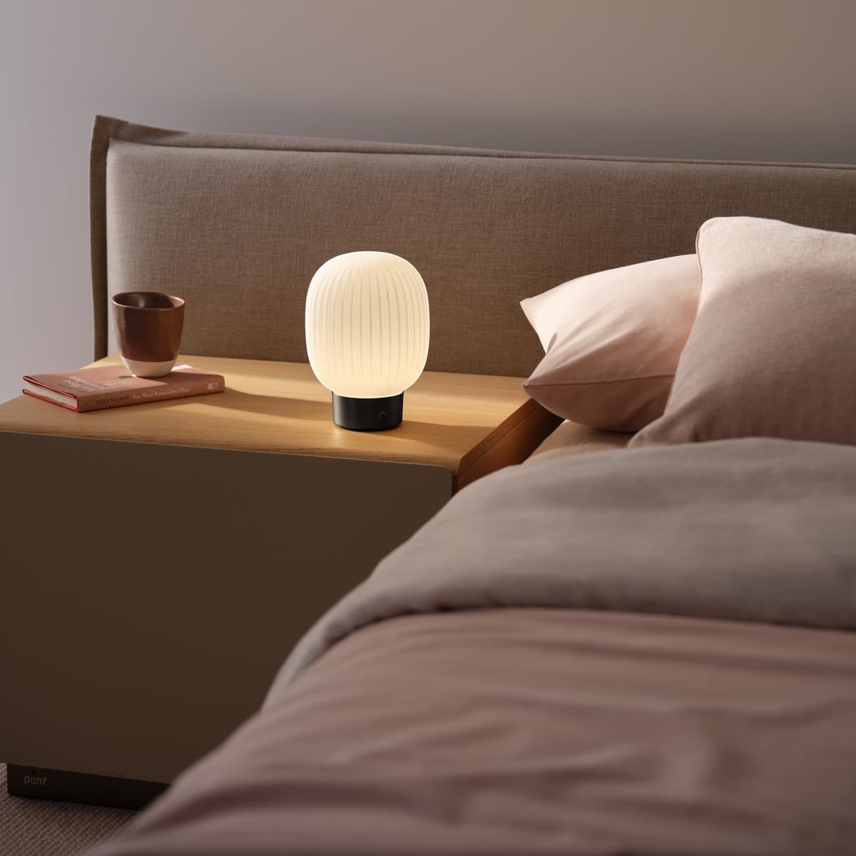 Ellidy Tall LED Portable Rechargable Table Lamp in Black with Ribbed Opal Glass Shade-img-3