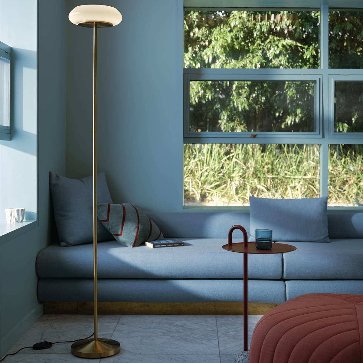 Loch Uplighter Floor Lamp in Aged Brass with Milk Glass-img-2
