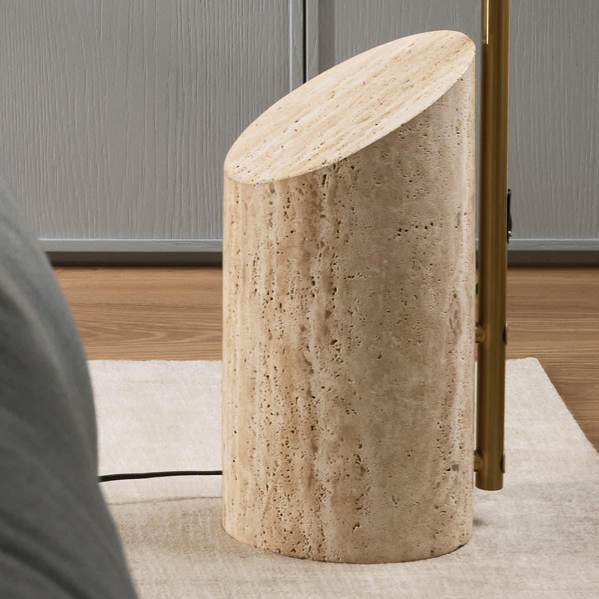 Valerie Floor Lamp in Aged Brass with Travertine and White Linen-img-4