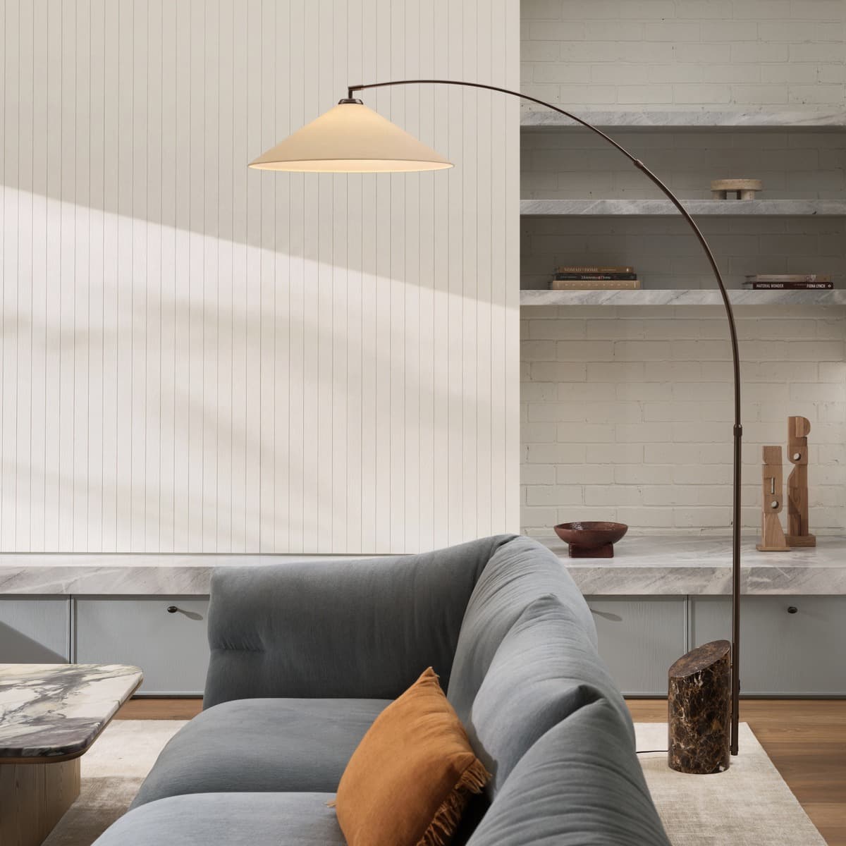 Valerie Floor Lamp in Bronze with Brown Marble and Natural Linen-img-2