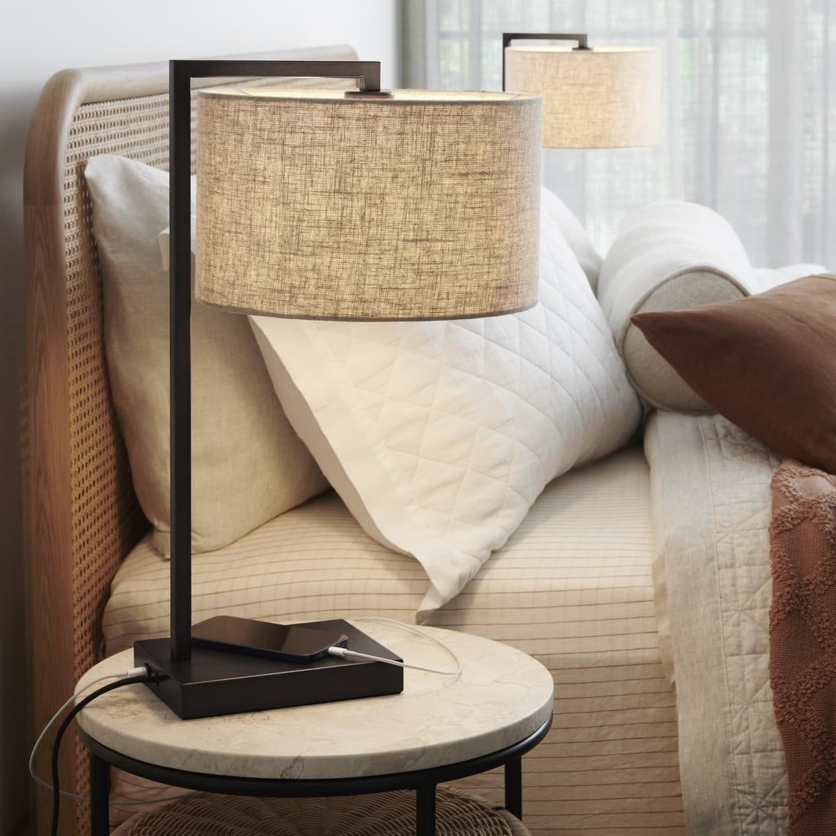 Maya 1 Light Table Lamp in Black, 2 Pack, with USB-img-2