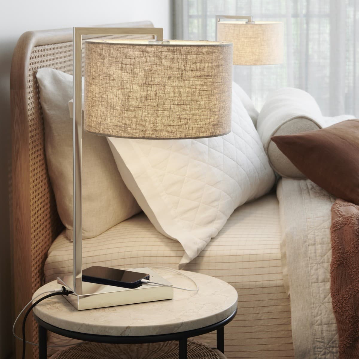 Maya 1 Light Table Lamp in Chrome, 2 Pack, with USB-img-2