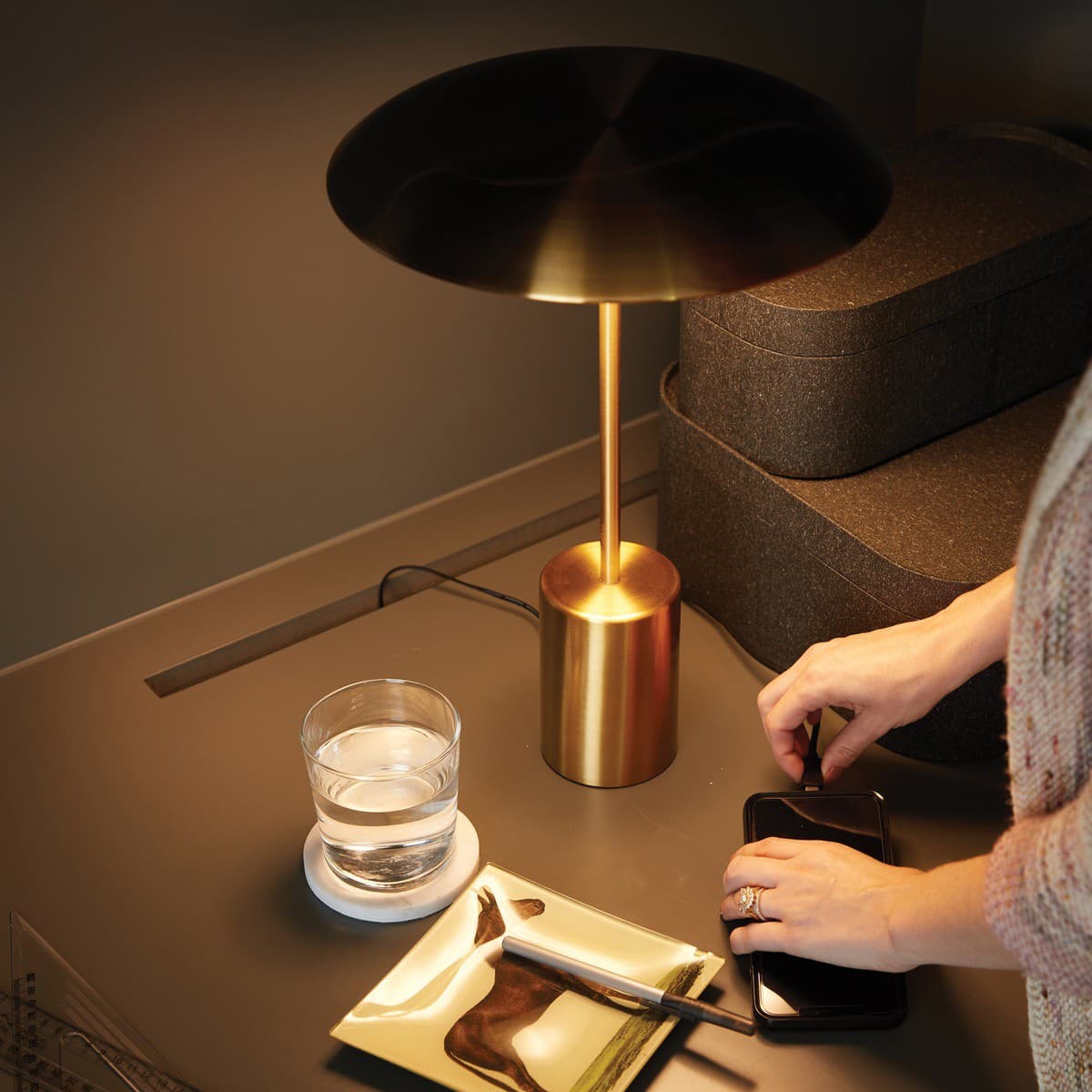 Smith LED Table Lamp with USB Port in Aged Bronze-img-2