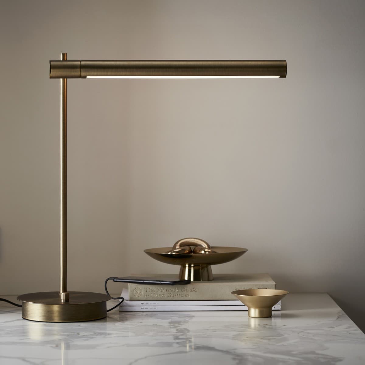 LEDlux Lennox LED Dimmable Table Lamp in Antique Brass with USB Port-img-2