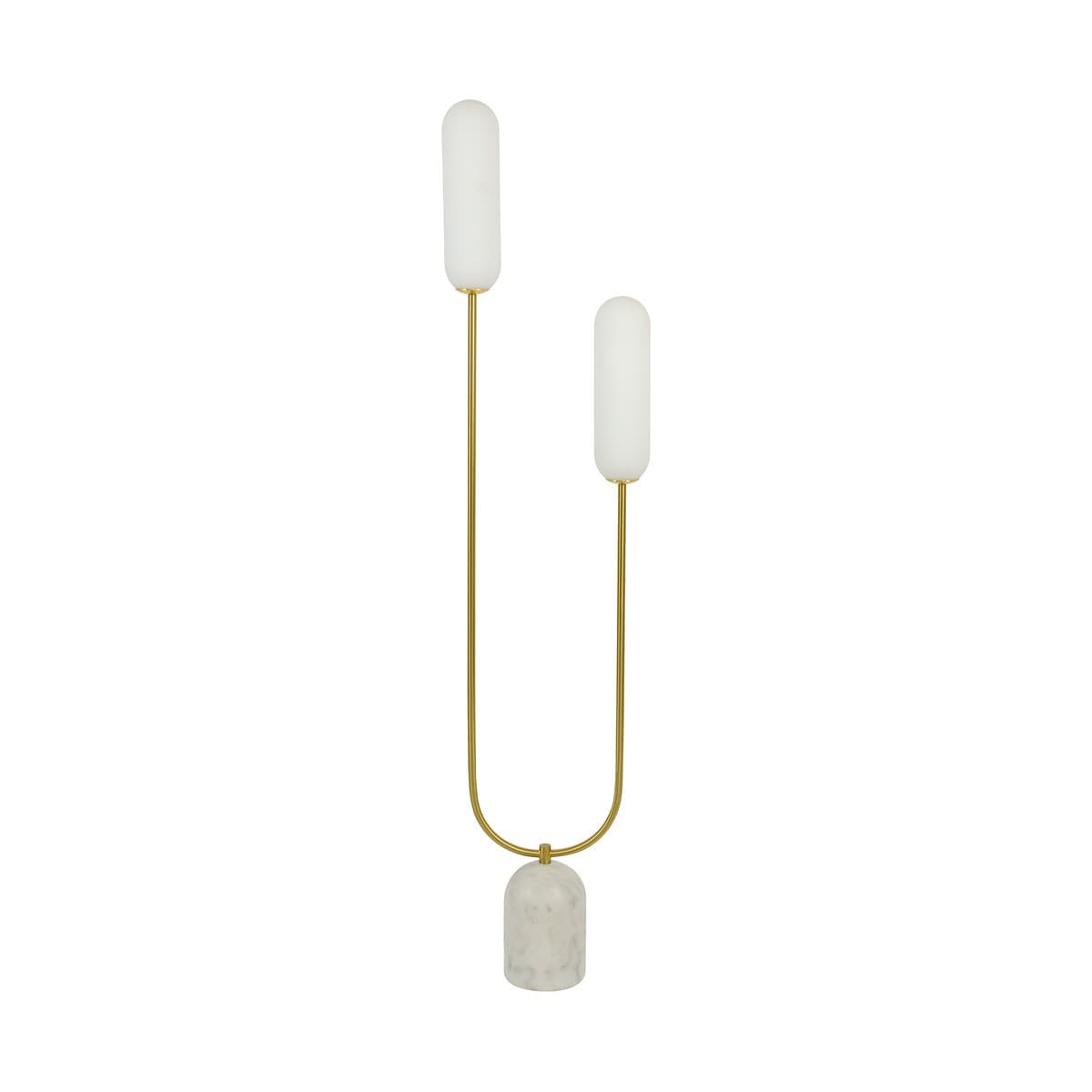 Reid 2 Light Floor Lamp in Brass with Marble Base and Opal Glass Shades-img-1