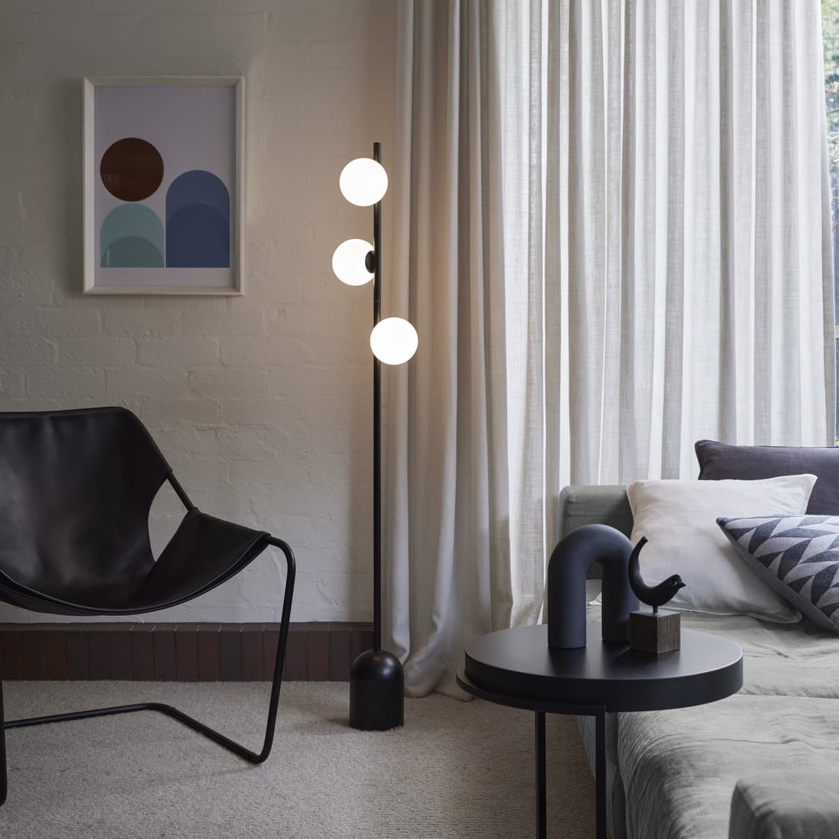 Helix 3 Light Floor Lamp in Black with Opal Glass Shades-img-2