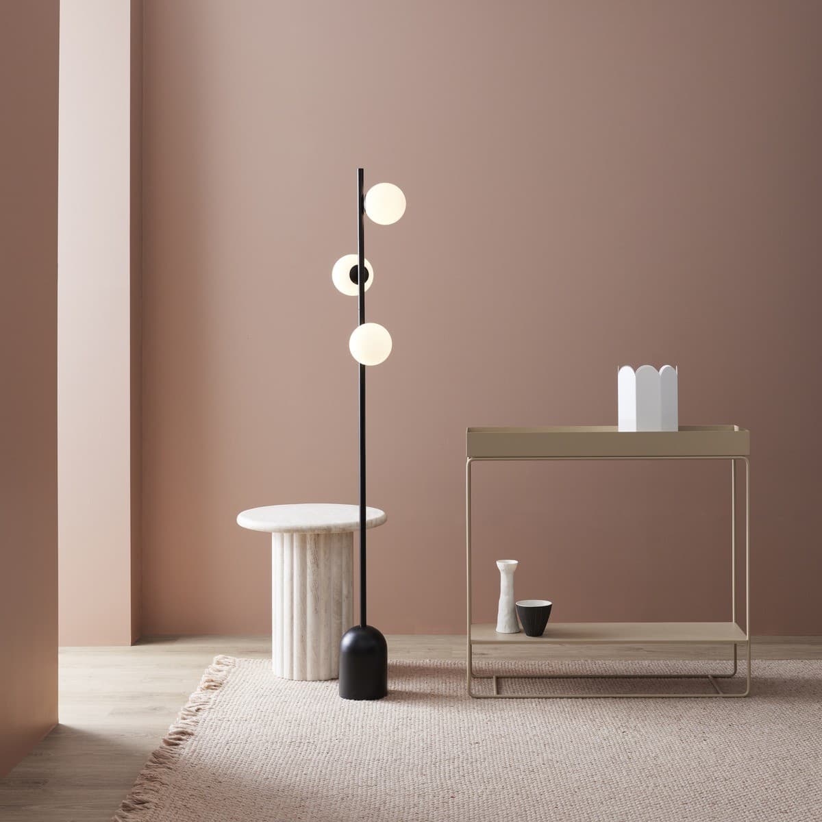 Helix 3 Light Floor Lamp in Black with Opal Glass Shades-img-3