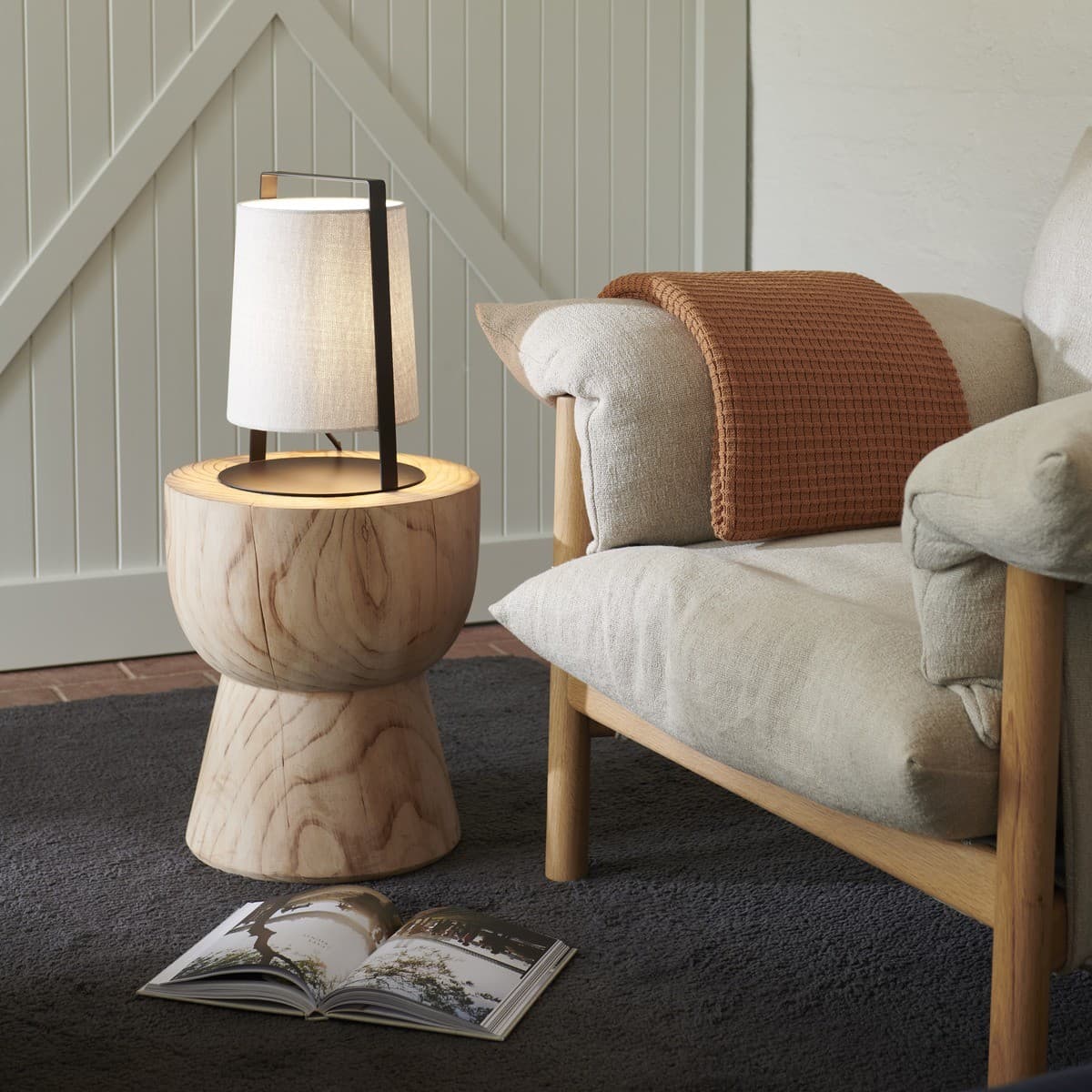 Hugo 1 Lamp Table Lamp in Black with Natural Shade-img-2