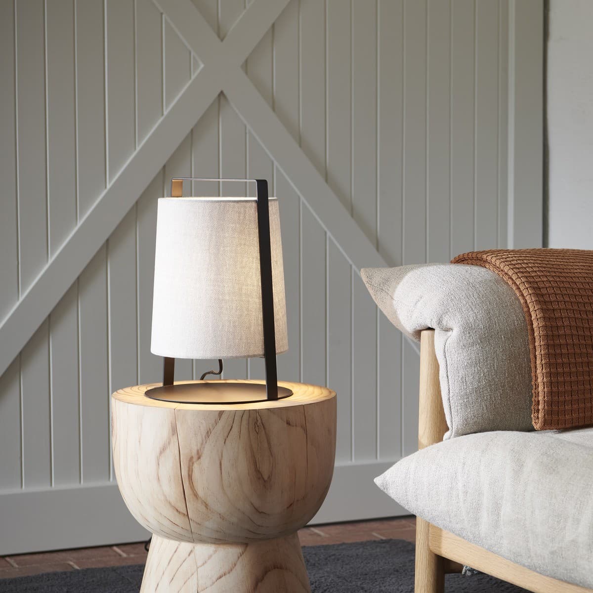 Hugo 1 Lamp Table Lamp in Black with Natural Shade-img-3
