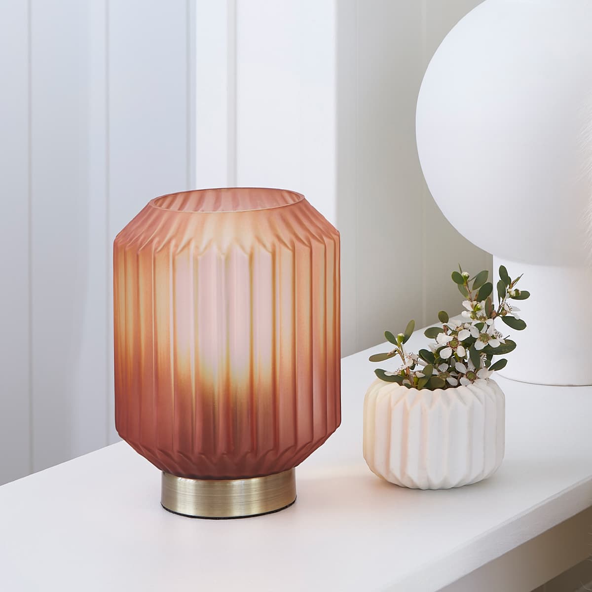 Clancy 1 Light Table Lamp in Brass with Pink Glass Shade-img-2