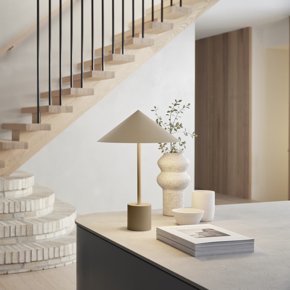 Margot 2 Light Table Lamp in Bisque with Metal Conical Shade