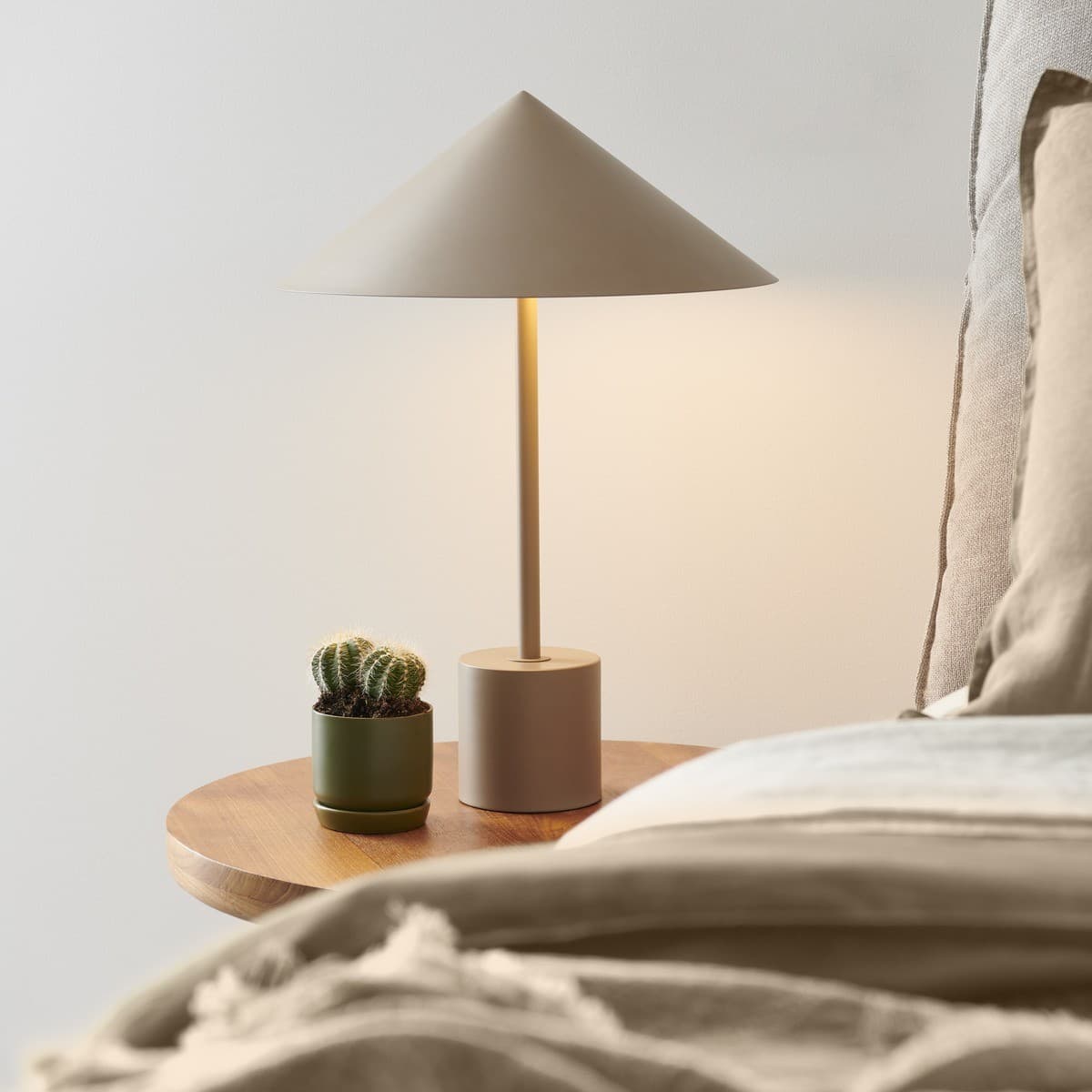 Margot 2 Light Table Lamp in Bisque with Metal Conical Shade
