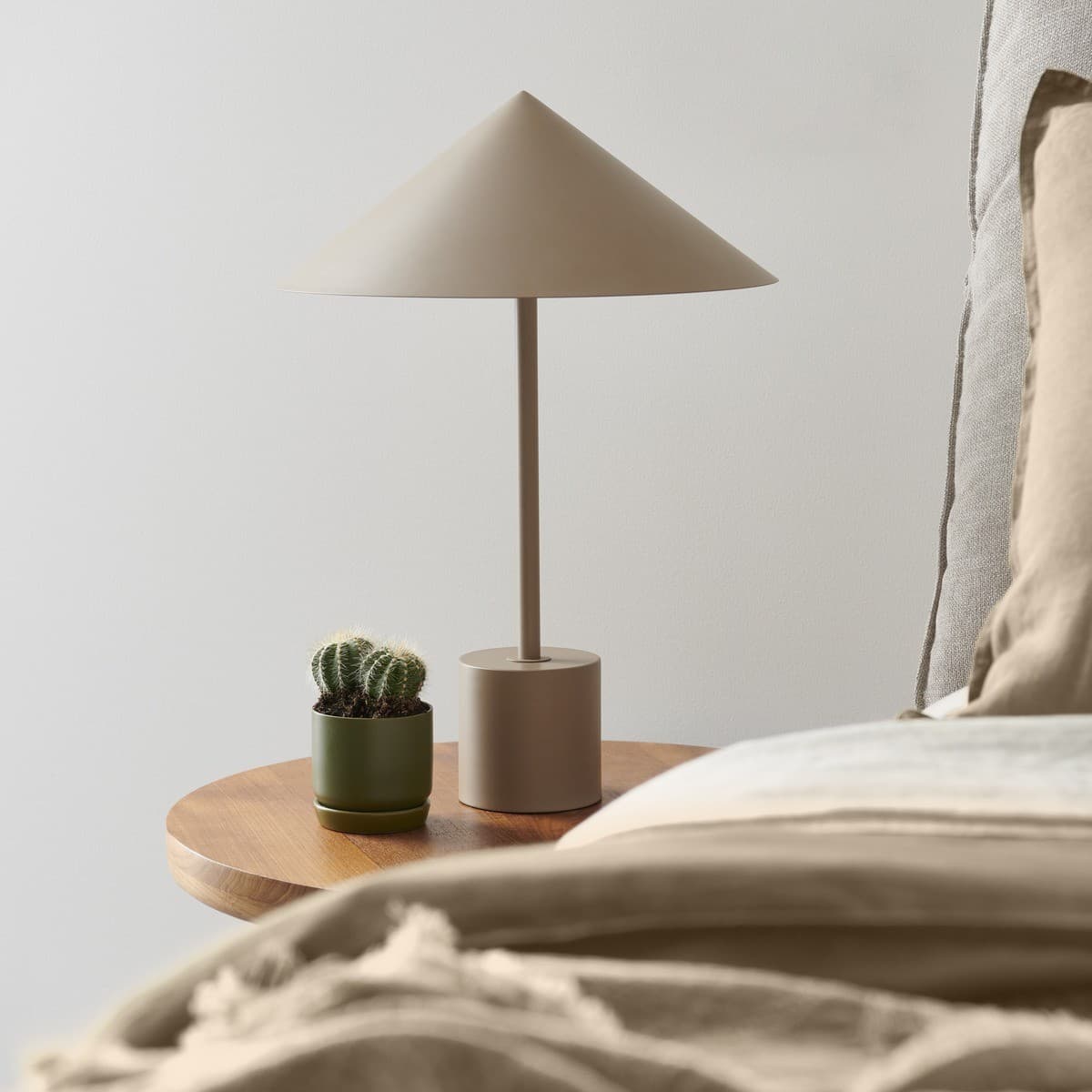 Margot 2 Light Table Lamp in Bisque with Metal Conical Shade