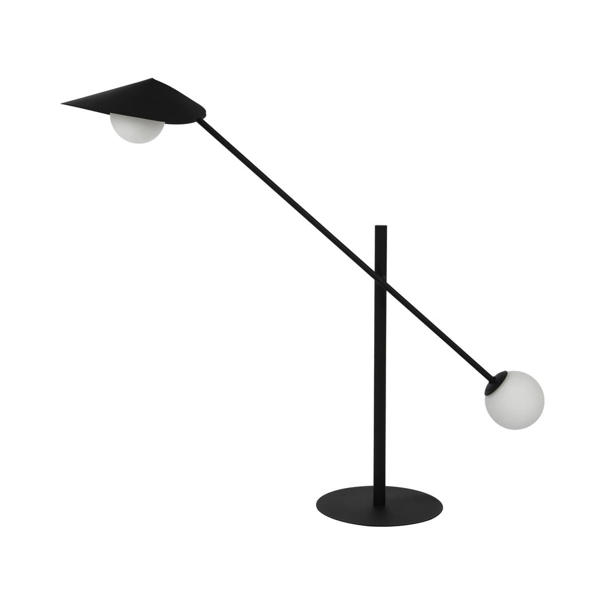 Quill 2 Light Table Lamp in Black with Opal Glass Shades