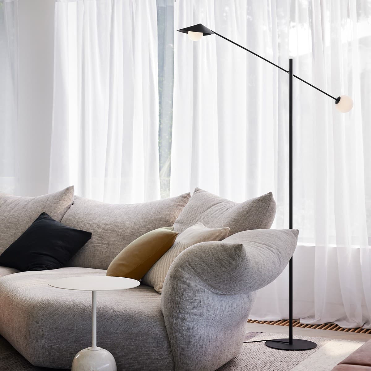 Quill 2 Light Table Lamp in Black with Opal Glass Shades
