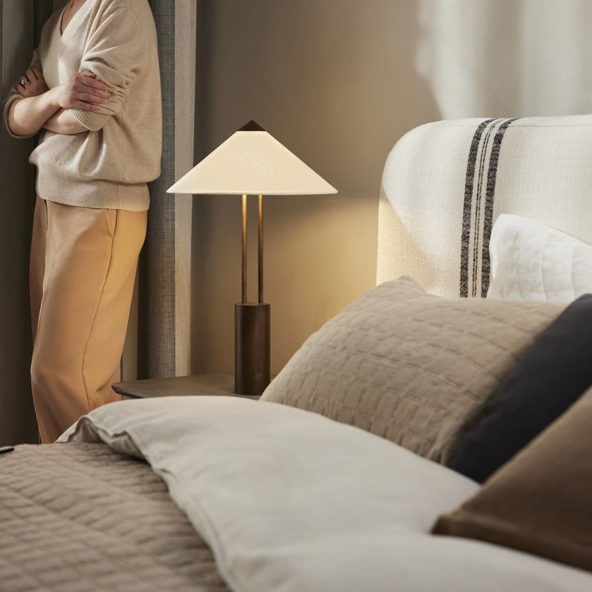 Jaxon 2 Light Touch Dimmable Table Lamp in Bronze with Natural Linen Shade, with USB-img-2