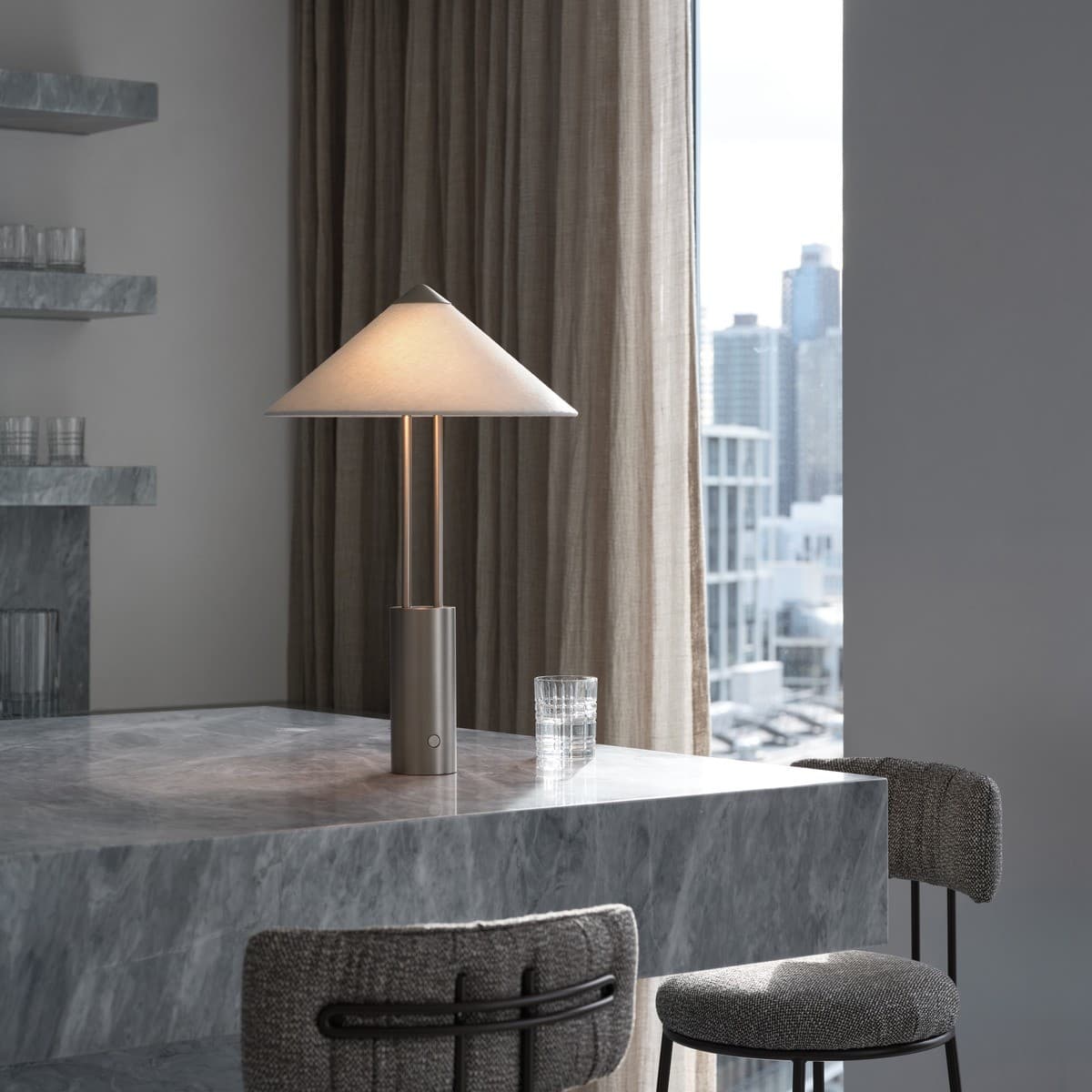 Jaxon 2 Light Touch Dimmable Table Lamp in Brushed Nickel with White Linen, with USB-img-2
